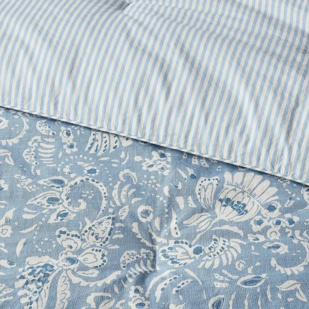 Floral Paisley Casual Textured Cotton Reversible Comforter - Beige, Full/Queen